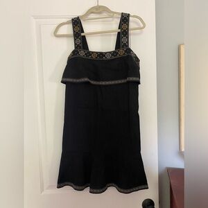 Madewell linen black dress with stitching detail